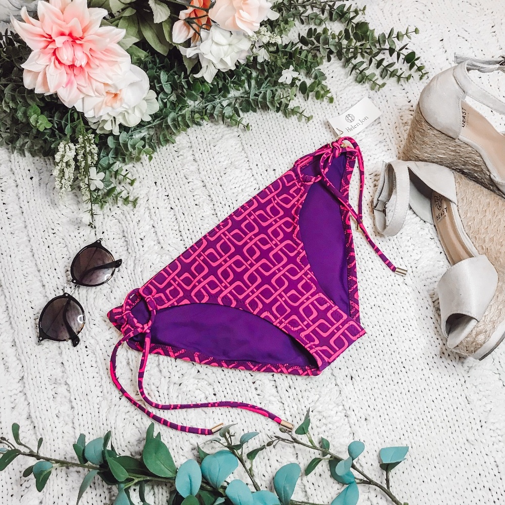 Pink/Purple Tie Side Bikini Bottom XS NWT Helen J